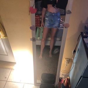 Distressed jean skirt